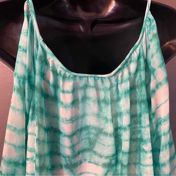 Bisou Bisou Women's Size 10 Green White Tie Dye Cold Shoulder Short Dress - Picture 4 of 16